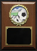 Royal Wood Plaque with Sports Image in a Gold Wreath