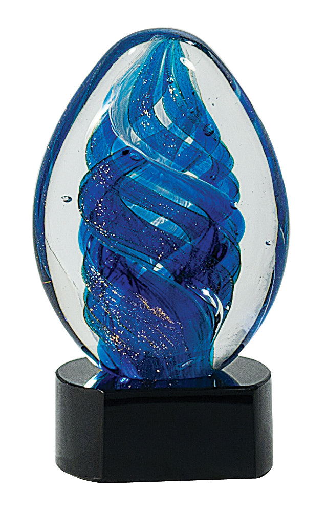 Blue Oval Swirl Art Glass