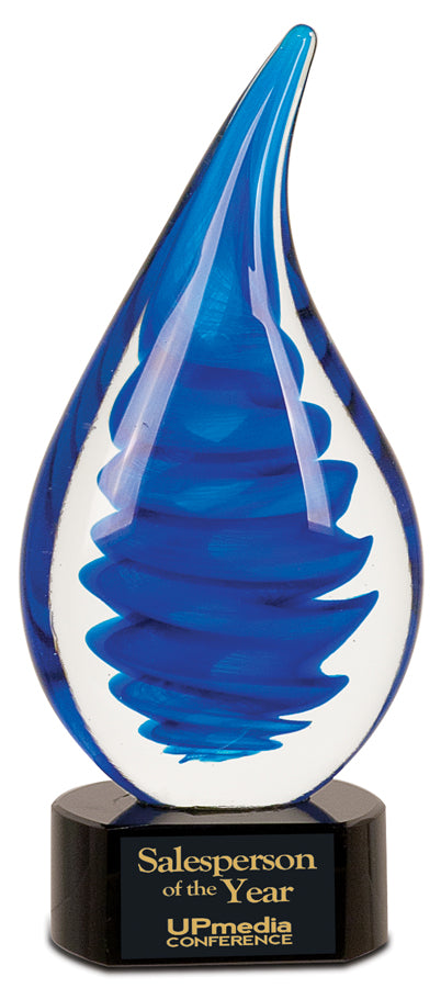 Blue Twist Rain Drop Art Glass
