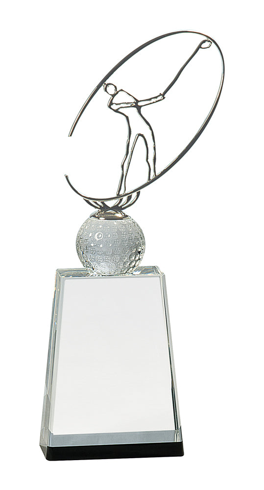 Crystal Golf Award with Silver Metal Oval Figure