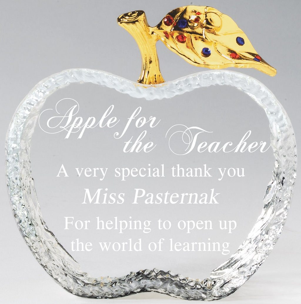 Crystal Apple with Gold Jeweled Leaf