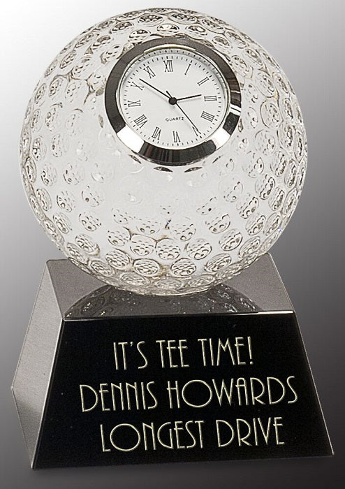 Clear Crystal Golf Ball Clock with Black Pedestal Base