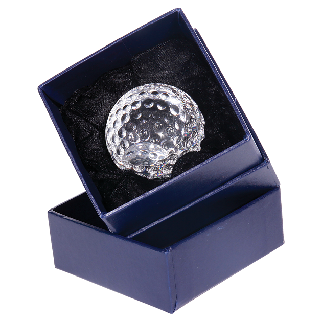 Clear Crystal Tablet with Inset Golf Ball on Black Pedestal Base