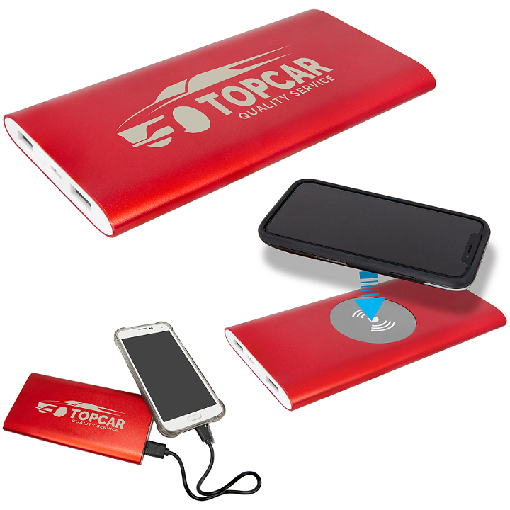 Power Bank & Wireless Anodized Aluminum Charger with Power Cord