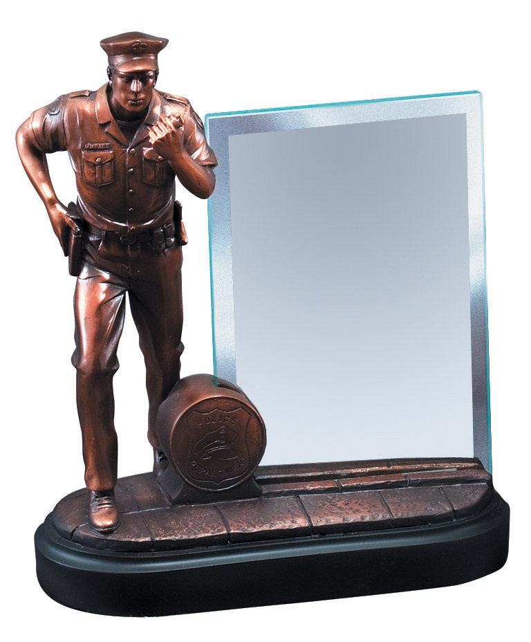 American Hero - Bronze Policeman with Glass Plaque