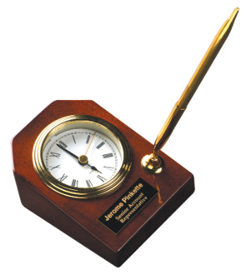 Rosewood Desk Clock with Pen